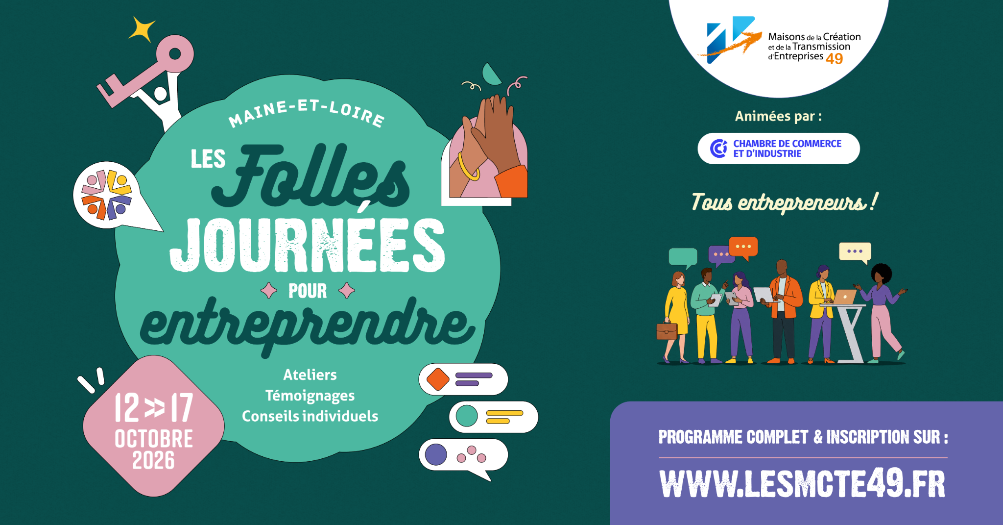 Affiche des Folles Journées pour entreprendre en Maine-et-Loire, du 12 au 17 octobre 2026
